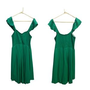 Green Venus smocked top with flowy sleeves